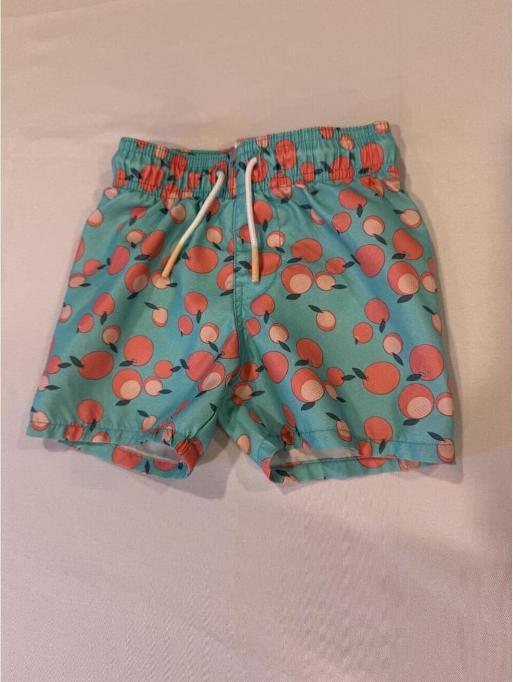 Cat & Jack Baby Boys Swim Trunks 12 Months Blue Peach Print Lined Swim Shorts